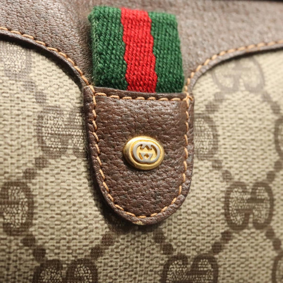 GUCCI GG Supreme Web Sherry Line Bag PVC Beige Gold 156 02 066 Auth 122980