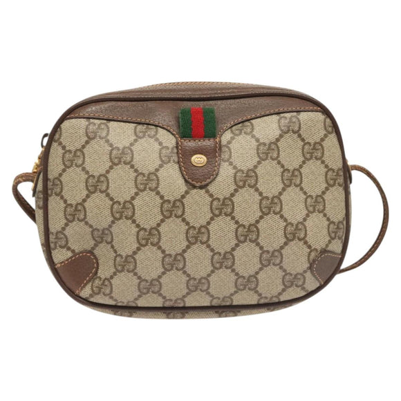 GUCCI GG Supreme Web Sherry Line Bag PVC Beige Gold 156 02 066 Auth 122980
