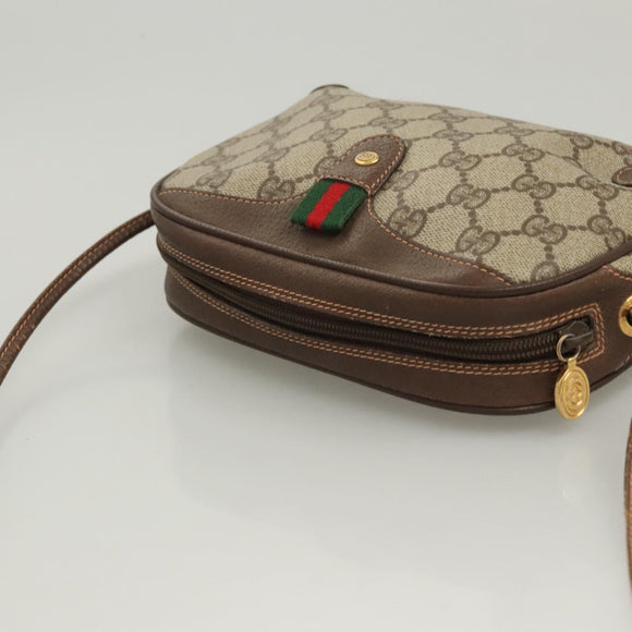 GUCCI GG Supreme Web Sherry Line Bag PVC Beige Gold 156 02 066 Auth 122980