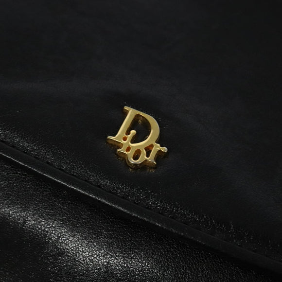 Christian Dior Shoulder Bag Leather Black Gold Auth 122982