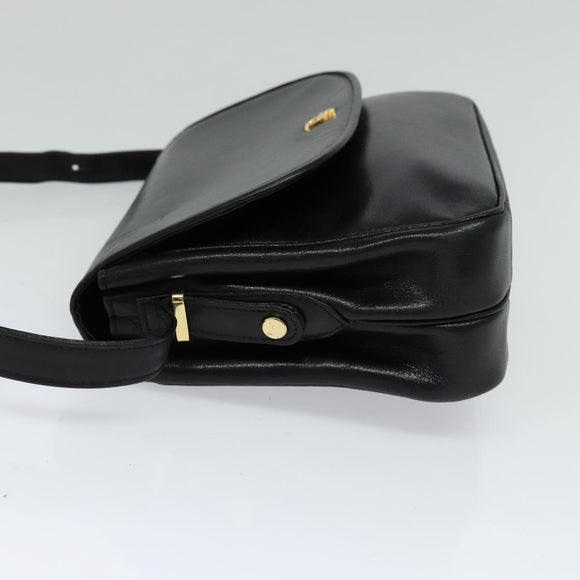 Christian Dior Shoulder Bag Leather Black Gold Auth 122982