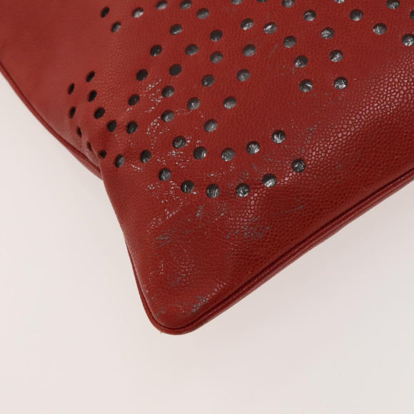 CHANEL Triple Coco Chain Shoulder Bag Caviar Skin Red CC Auth 123009