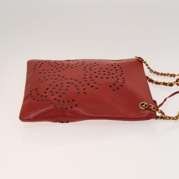 CHANEL Triple Coco Chain Shoulder Bag Caviar Skin Red CC Auth 123009