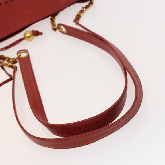 CHANEL Triple Coco Chain Shoulder Bag Caviar Skin Red CC Auth 123009