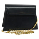 Salvatore Ferragamo Chain Shoulder Bag Leather Navy Gold Auth 123015-1