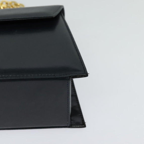 Salvatore Ferragamo Chain Shoulder Bag Leather Navy Gold Auth 123015