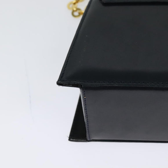 Salvatore Ferragamo Chain Shoulder Bag Leather Navy Gold Auth 123015