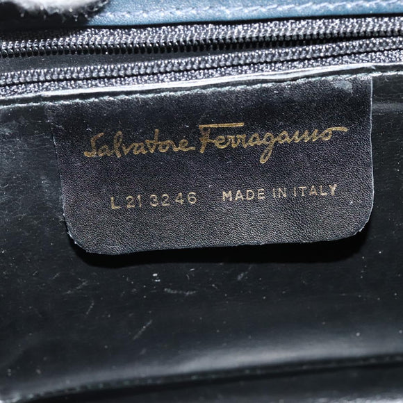 Salvatore Ferragamo Chain Shoulder Bag Leather Navy Gold Auth 123015
