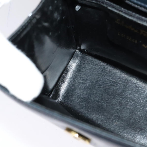 Salvatore Ferragamo Chain Shoulder Bag Leather Navy Gold Auth 123015