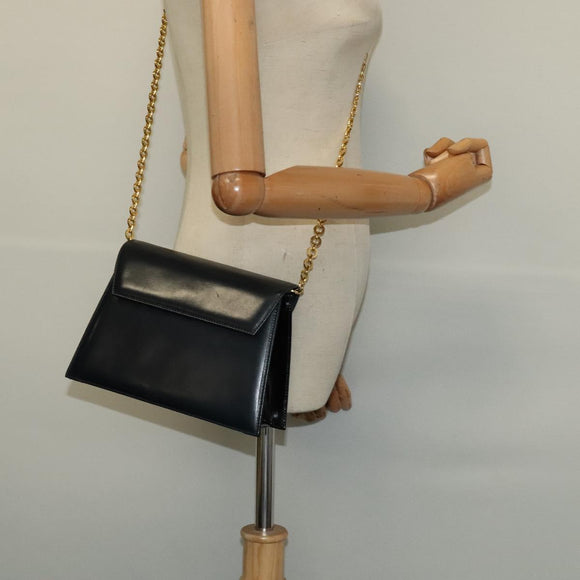 Salvatore Ferragamo Chain Shoulder Bag Leather Navy Gold Auth 123015