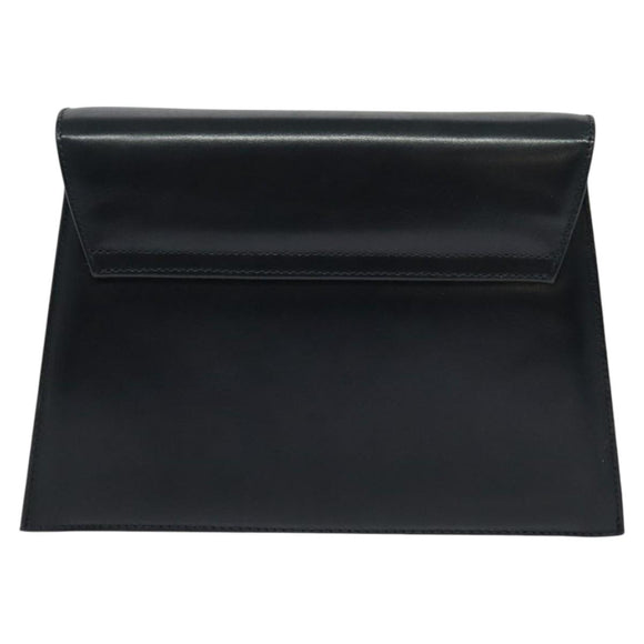 Salvatore Ferragamo Chain Shoulder Bag Leather Navy Gold Auth 123015