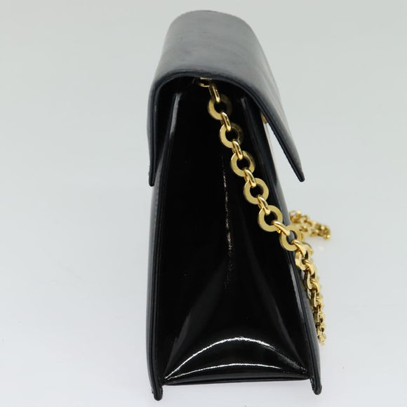 Salvatore Ferragamo Chain Shoulder Bag Leather Navy Gold Auth 123015