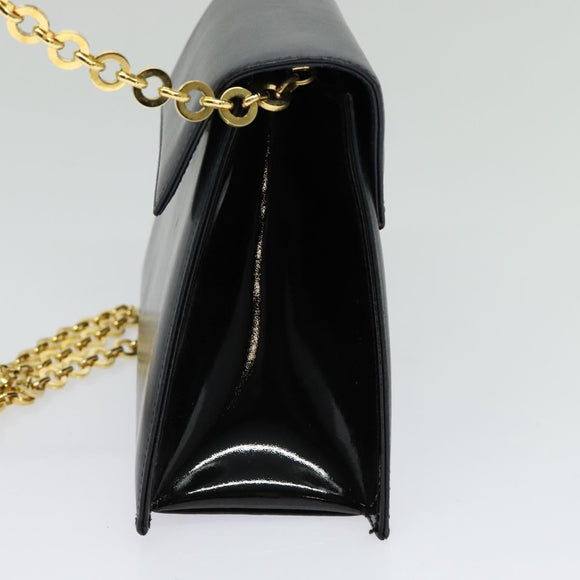 Salvatore Ferragamo Chain Shoulder Bag Leather Navy Gold Auth 123015