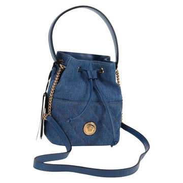 VERSACE Hand Bag Denim 2way Blue Gold Auth 123019A