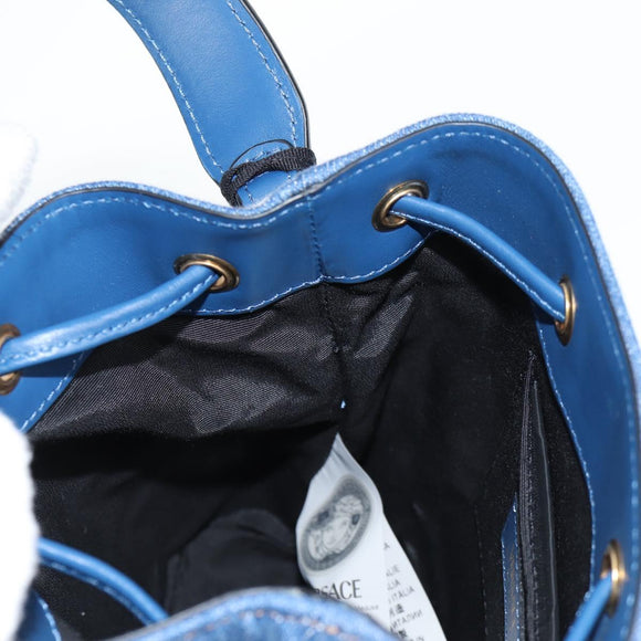 VERSACE Hand Bag Denim 2way Blue Gold Auth 123019A