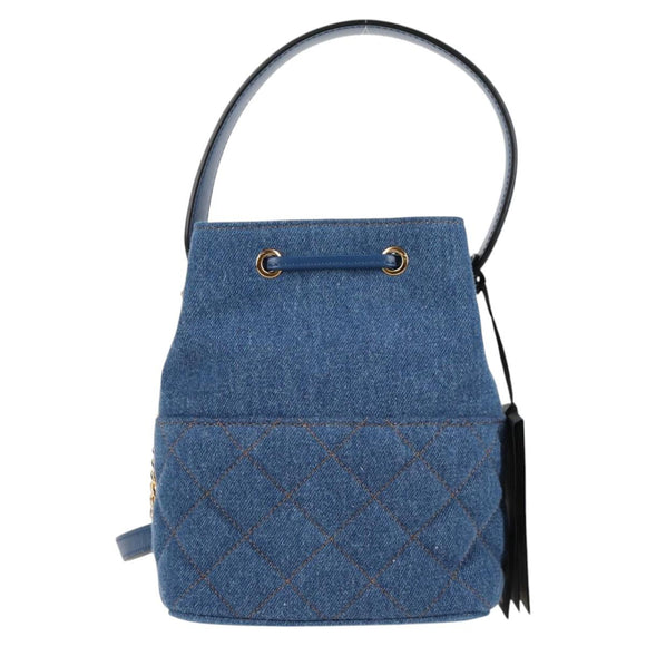 VERSACE Hand Bag Denim 2way Blue Gold Auth 123019A