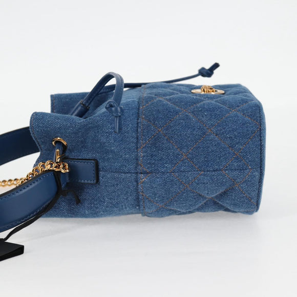 VERSACE Hand Bag Denim 2way Blue Gold Auth 123019V