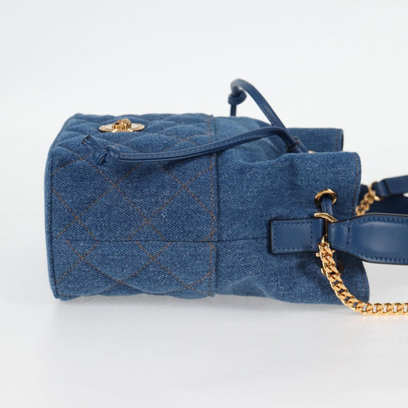 VERSACE Hand Bag Denim 2way Blue Gold Auth 123019A