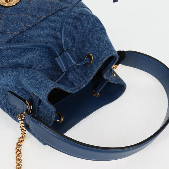 VERSACE Hand Bag Denim 2way Blue Gold Auth 123019A