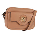 VERSACE Shoulder Bag Leather Beige Gold Auth 123020A-1