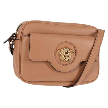 VERSACE Shoulder Bag Leather Beige Gold Auth 123020A