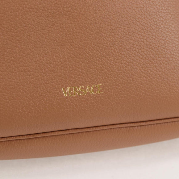 VERSACE Shoulder Bag Leather Beige Gold Auth 123020A