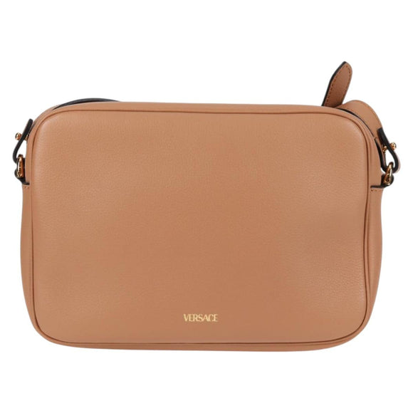 VERSACE Shoulder Bag Leather Beige Gold Auth 123020A