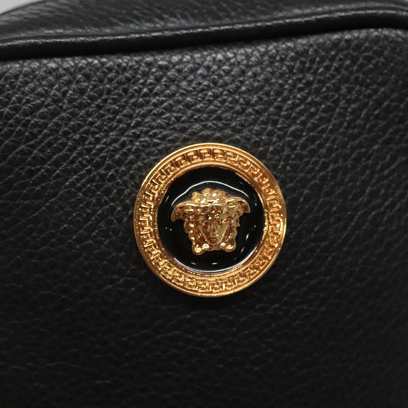 VERSACE Shoulder Bag Leather Black Gold Auth 123021