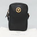 VERSACE Shoulder Bag Leather Black Gold Auth 123021-12