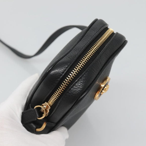 VERSACE Shoulder Bag Leather Black Gold Auth 123021