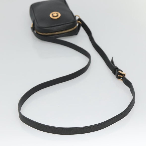 VERSACE Shoulder Bag Leather Black Gold Auth 123021