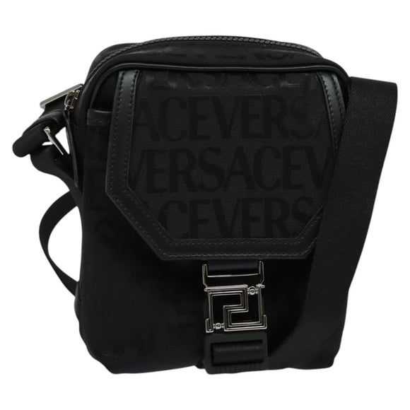 VERSACE Shoulder Bag Canvas Black Silver Auth 123022
