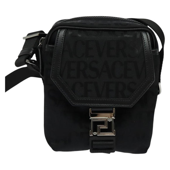 VERSACE Shoulder Bag Canvas Black Silver Auth 123022