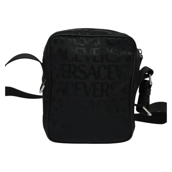 VERSACE Shoulder Bag Canvas Black Silver Auth 123022