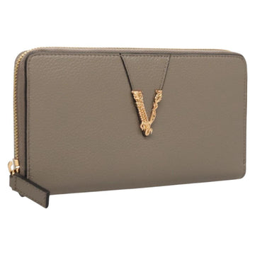 VERSACE Long Wallet Leather Gray Gold Auth 123023