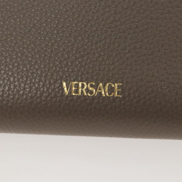 VERSACE Long Wallet Leather Gray Gold Auth 123023