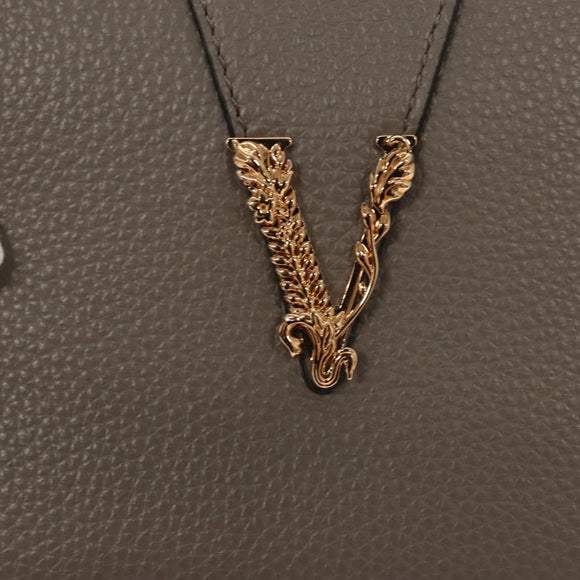 VERSACE Long Wallet Leather Gray Gold Auth 123023