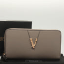 VERSACE Long Wallet Leather Gray Gold Auth 123023-12