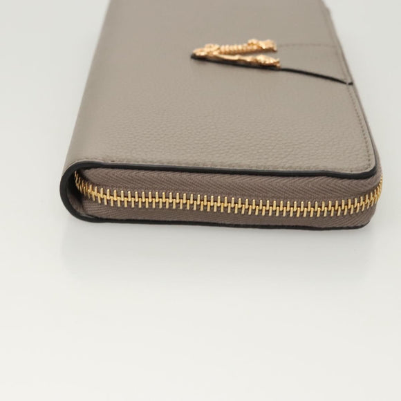 VERSACE Long Wallet Leather Gray Gold Auth 123023