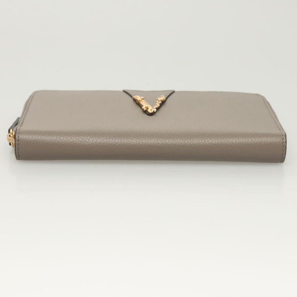 VERSACE Long Wallet Leather Gray Gold Auth 123023