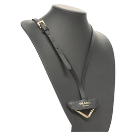 PRADA Neck Strap Safiano leather Black Auth 123025