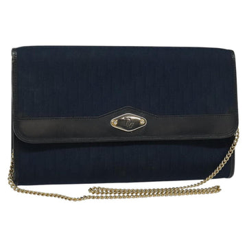 Christian Dior Trotter Canvas Chain Shoulder Bag Navy Gold Auth 123030