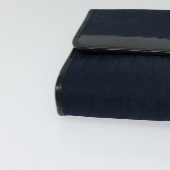 Christian Dior Trotter Canvas Chain Shoulder Bag Navy Gold Auth 123030