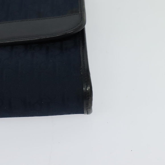 Christian Dior Trotter Canvas Chain Shoulder Bag Navy Gold Auth 123030