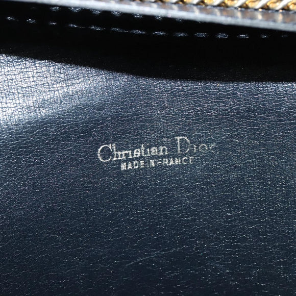 Christian Dior Trotter Canvas Chain Shoulder Bag Navy Gold Auth 123030