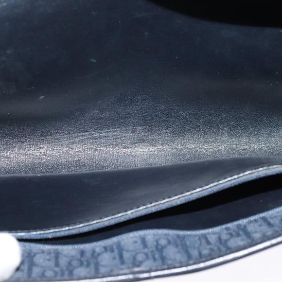 Christian Dior Trotter Canvas Chain Shoulder Bag Navy Gold Auth 123030