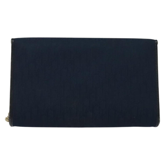 Christian Dior Trotter Canvas Chain Shoulder Bag Navy Gold Auth 123030