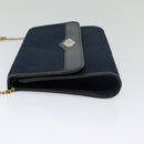 Christian Dior Trotter Canvas Chain Shoulder Bag Navy Gold Auth 123030-4