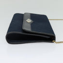 Christian Dior Trotter Canvas Chain Shoulder Bag Navy Gold Auth 123030-5
