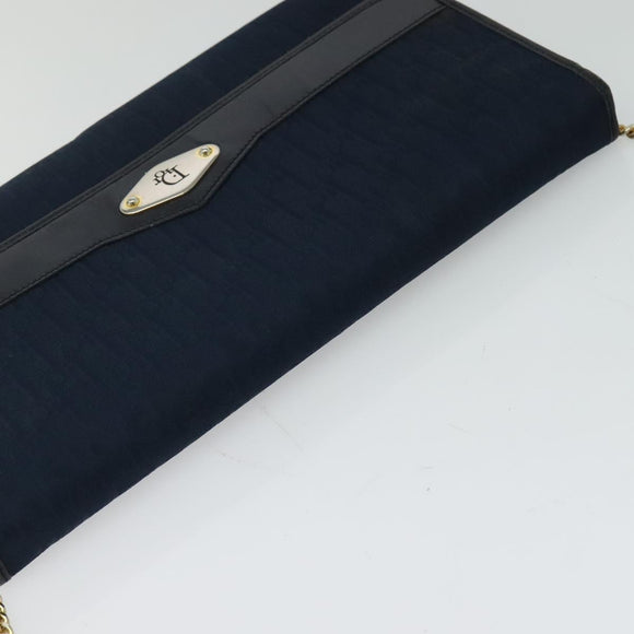 Christian Dior Trotter Canvas Chain Shoulder Bag Navy Gold Auth 123030